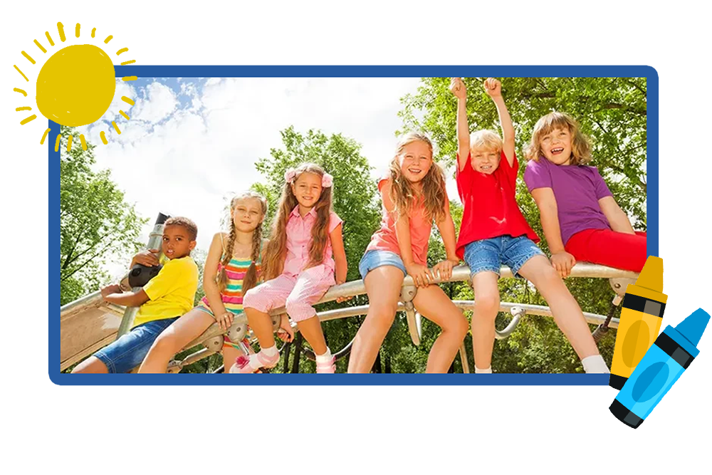 Kids smiling on a jungle gym